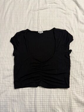 Garage Black Ruched Scoop Neck Crop Top